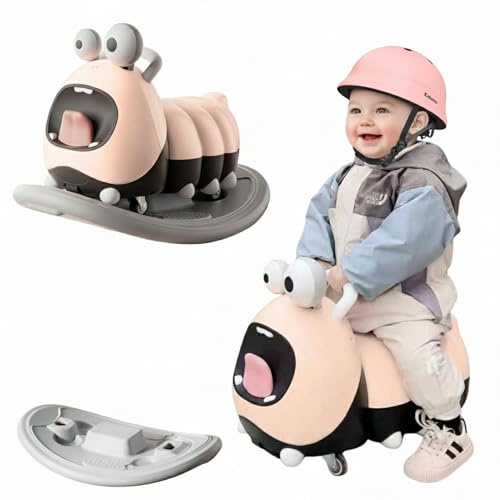 3in1 Rutschfahrzeug Babyroller + Schaukeltier + Balancierbrett + Ultraleichter PC Kinderhelm 48–54 cm, Yoyo Babyrutscher Rutschauto Lauflernrad ab 1 Jahr, PP Material, BPA-frei, max. 30kg, Pink