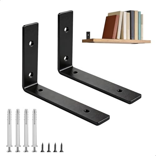 Reggi Mensole da Muro set 2,Staffe per Mensole a Forma di L,Reggimensola a Scomparsa,Staffe Mensole con Struttura in Acciaio Allargata per Ufficio,Cucina,Soggiorno,Bagno,Nero 145 mm
