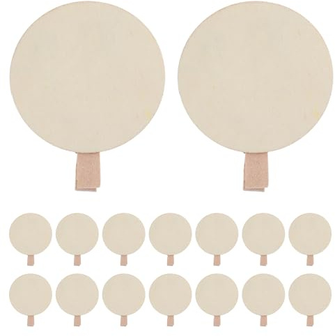 GARVALON 50 Mini Rundclips Namensschilder Dekorative Holzclips Buffet Etiketten Memo Clips Rustikale Holzclips Geschenkanhänger Tischkartenclips Beige