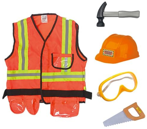 Construction Costume For Kids – Builder Dress Up Clothes, Career Outfit With Vest And Tool Belt, Pretend Play Set | Role Play Toy Costume Boys Girls Birthday Halloween Fun