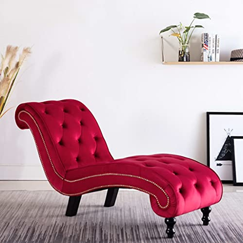 IBUQDDV Chaiselongue Rot Samt mit Dicker Polsterung und ergonomischem Schnörkel-Design für ultimativen Liegekomfort, Knopfpolsterung für Eleganz, Sofa Sitzmöbel