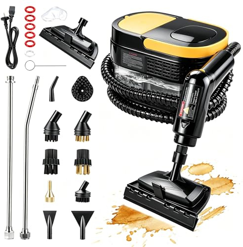Dampfreiniger Handgerät, 1.6L Wassertank Steam Cleaner 2500W | 15s Aufheizzeit, 3Bar Dampfdruck, mit 14 Zubehör, Chemiefreie Reinigung, Handdampfreiniger für Küche Bad Sofa Auto Fliesen