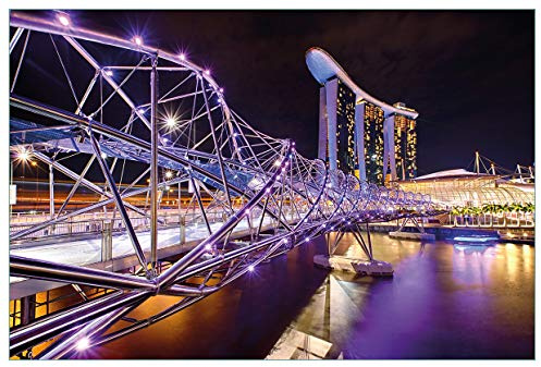 Wallario Küchenrückwand selbstklebend 90 x 60 cm, Motiv: Helix-Brücke in Singapur bei Nacht | Spritzschutz abwischbar & pflegeleicht