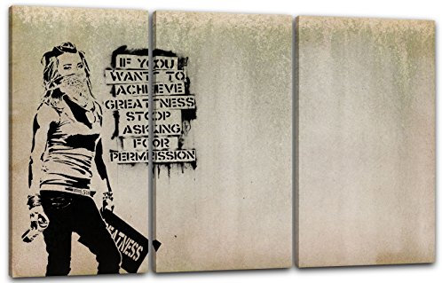 Printed Paintings Leinwand 3-teilig(120x80cm): Banksy - Achieve Greatness Graffiti Street Art Mot