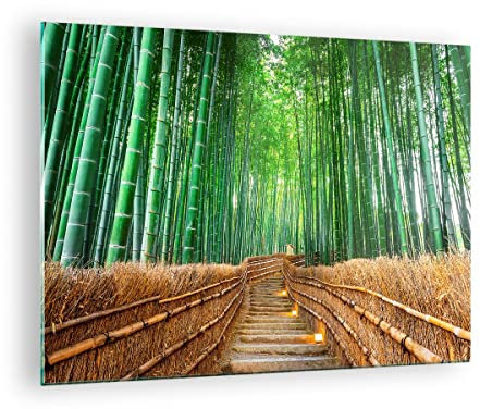 Moderne Impression sur Verre bambou plante Image Tableau en Verre Decoration Murale 70x50cm Deco Cadre Salon Chambre Cuisine Horizontal Petit Tableaux Decoratifs Muraux Art Wall Decor GAA70x50-3979