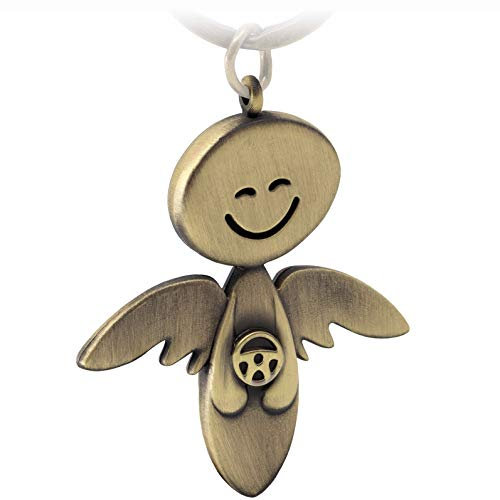 FABACH Porte-clés ange gardien Smile avec volant – Élégant pendentif ange en métal en argent, or, rose, noir, bronze – Cadeau porte-bonheur voiture permis de conduire – Conduite prudente