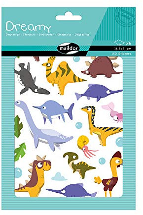 My Mandarine AE205C - Packung Dreamy mit 6 Bogen 14,8x21cm, 150 Stickers, 1 Pack, Dinosaurier