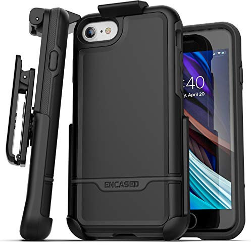 Encased iPhone SE Belt Clip Holster Case (2020 Rebel Armour) Shockproof Rugged Full Body Cover with Holder (Black)