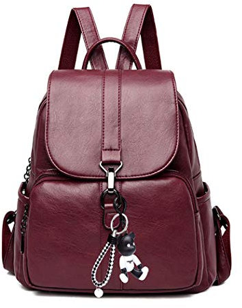 BUKESIYI Damen Tasche Rucksack Handtasche Frauen backpack Klein Anti Diebstahl Schulrucksack Laptop Weekender PU Leder DE78126 Weinrot