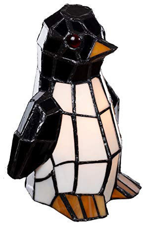 Birendy Lampe im Tiffany-Stil Figurenlampe Katze, Fisch, Pferd Schmetterling Dekorationslampe Glaslampe, Leuchte,Tischlampe, Tischleuchte (Pinguin-Motiv)