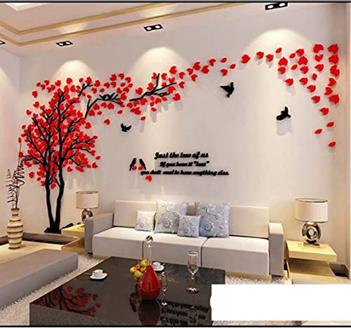 Albero Adesivo da Parete, Alberi e Uccelli 3D Adesivi Murali Arts Wall Sticker Decorativi per TV Par, Camera da Letto, Sala, Asili Nido, Ufficio, Bambini Stanze (Rosso Sinistra,L-300 * 150cm)