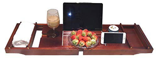 ZZBB Ausziehbare Bambus Badewanne Tablett Canddy Bad Tablett Holz Bad Organizer Holz Bad Lagerung Spa Badewanne Tablett Brücke Regal Organizer Leseständer,Red