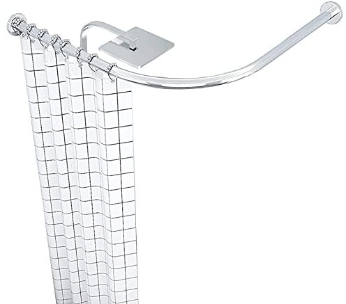 Bastone Tenda Doccia Angolare a Pressione a Forma di L,Asta Tenda Doccia Regolabile Curva,Asta per Tenda Doccia Non Forata,per Tende da Doccia per Bagno,Negozio di Abbigliamento,C