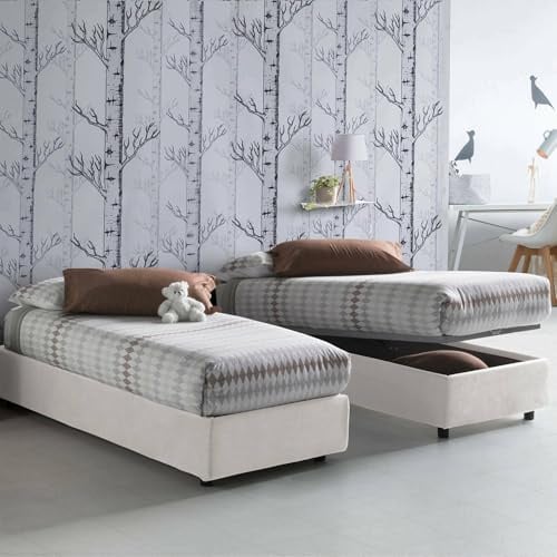 Talamo Italia - Einzelbett Laura, Bettkasten mit Stoffbezug, 100 % Made in Italy, Öffnung vorne, geeignet für Matratzen 90 x 200 cm, Weiß