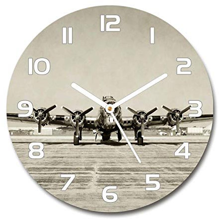Tulup Glasuhr ⌀ 60cm - weißen Zeigern - Wanduhr Wandkunst Bild Gehärtetem Glas Uhr Echtglas Küche Wohnzimmer - Alter Bomber