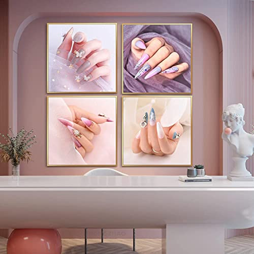 DZCPP-HongYu Wall Prints 4pcs 50x50cm Frameless Character Nail Art Poster Prints Picture Modern Girls Dorm Nail Shop Decor Cuadros