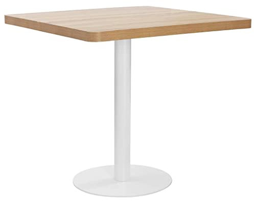Makastle Quadrat Bistrotisch Bartisch Stehtisch Partytisch Beistelltisch für Bars Clubs oder Restaurants, Esstisch, Tischplatte aus MDF, Stahlbein, Hellbraun 80x80 cm