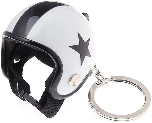 Voiture moto porte-clés casque de sécurité porte-clés décoration de voiture pendentif cadeau portable classique (blanc)