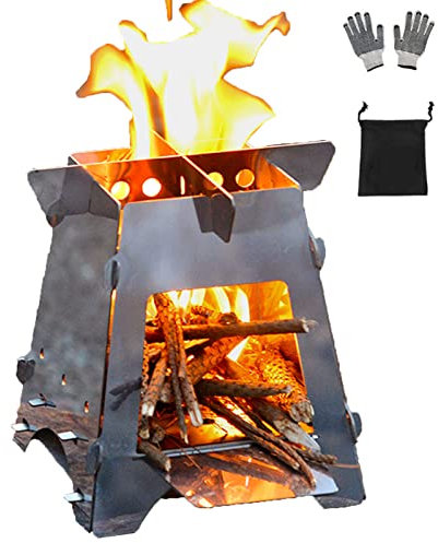 Generic Campingkocher Holzofen Mini Holzvergaser Faltbar Tragbar Kompakt Hobo Kocher für Picknick BBQ Camping Wandern Reisen mit Tragen Tasche,Silver,S