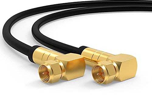 SAT Kabel 15m Satellitenkabel SAT TV Antennenkabel Digital Koaxialkabel Coaxial Internet 2x F-Stecker 90° Grad Gewinkelt Winkelstecker Router Modem Anschlusskabel HD 4K UHD DVB-S DVB-S2 Schwarz
