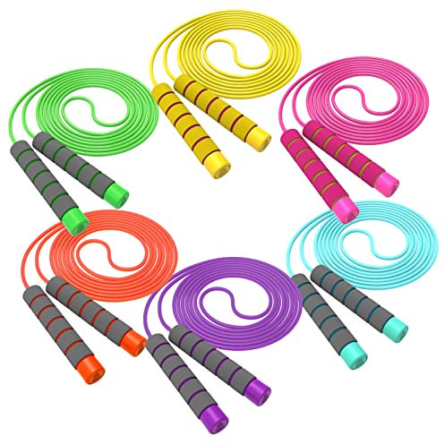 Svkiyang Corde à Sauter Enfant,Corde a Sauter Reglable Pour Garçons Et Filles 3-12 ans, Jeu Scolaire activité de Plein air des Exercices de Combustion (Rose-Jaune-Orange-Bleu-Vert-Violet)