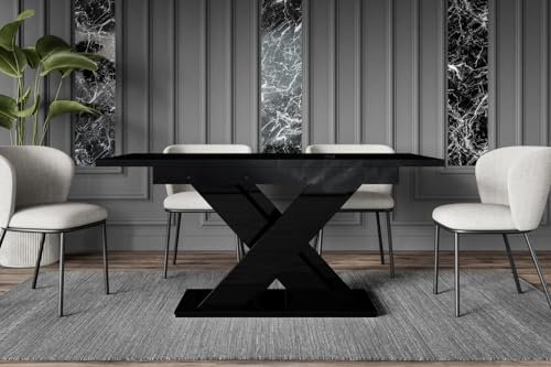 ALTDECOR Esstisch ausziehbar, ideal als Küchentisch, Esszimmertisch - oder Wohnzimmertisch, solide Konstruktion aus Möbelplatte, 140-180x80x75 cm - Schwarz Hochglanz - RONX