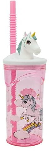 ILS I LOVE SHOPPING Bicchiere 360ml con Cannuccia e Personaggio 3D per Bambini BPA free (Unicorno)