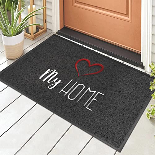 Dricar Door Mat, Dirt Trapper Door Mats Indoor Outdoor Mat, Washable Heavy Duty Non-Slip Entrance Front Door Welcome Door Mat, Home Floor Mat with Heart Pattern, 45x75cm (Black/My Home)