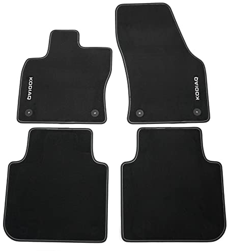 Skoda 566061270B Textilfußmatten Prestige Velours Fußmatten 4X Stoffmatten, schwarz/grau, mit Kodiaq Schriftzug