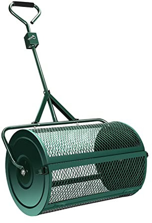 Kompost-Streuer, 24 Zoll Torfmoos Streuer mit Verbessertem T-förmigen Griff, Kompostwalze Heavy Duty Metal Mesh Basket für Rasen und Garten (Grün)