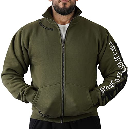 Brachial Premium Herren Sweatjacke Gym Grün XL - Freizeitjacke Trainingsjacke für Bodybuilder Sportler