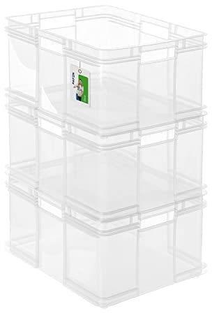 PAFEN 3x Euro Stapelbox 54l - 52,5 x 43 x 28,5 cm – Aufbewahrungsbehälter Euro-box Transparent Stapelkasten Transport Eurobehälter aus PP