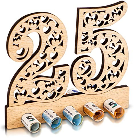 DARO Design - 25. Geburtstag Geldgeschenk Holz 25 Jähriges Jubiläum Herz-Muster