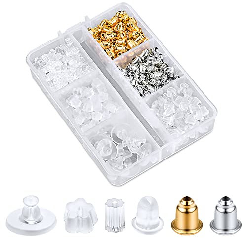 500 Stück Silikon Ohrringverschlüsse, 6 Stile, Weich, Ohrring Rücken Stopper Ohrring-Sicherheitsverschlüsse Ersatz für Ohrring-Verschlüsse für Hakenohrringe Ohrstecker Creolen