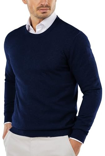 COOFANDY Herren Slim Fit Rundhalspullover Leichter Strickpullover aus Baumwolle Herren Freizeit Sweater Business Dunkelblau XL