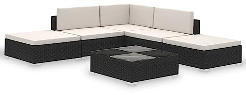 KOIECETA Gartensofa 6-TLG. Poly Rattan Sitzgruppe Lounge Gartenmöbel Set (Schwarz und Weiß)