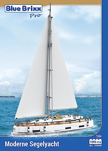 BlueBrixx Pro 105606 – Moderne Segelyacht aus Klemmbausteinen mit 1805 Bauelementen. Kompatibel mit anderen Klemmbausteinherstellern. Lieferung in Originalverpackung.