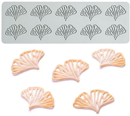 Moule de dentelle de gâteau, moule de dentelle de silicone, moule d'impression de processus de sucre décoration de cuisson moléculaire de gâteau comestible, 10 trous Ginkgo biloba
