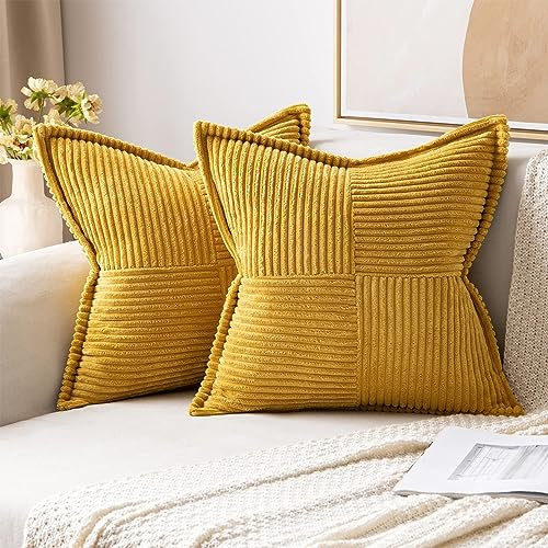 NSXIN Kordsamt Kissenbezug Weiche Kissenhülle 2er Set Dekorative Sofakissen Couchkissen Dekokissen Moderne Zierkissenbezug Kuschelkissen für Schlafzimmer Wohnzimmer (Gelb,40x40cm)