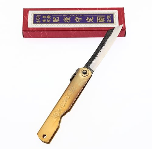 Higonokami Coltello tascabile pieghevole artigianale giapponese Tsuchi Me in ottone fatto a mano in Giappone da Nagao Kanekoma