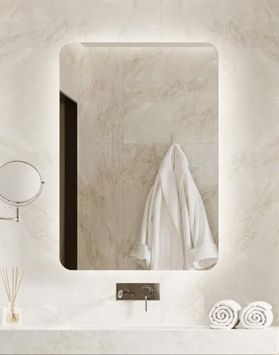 BD ART - Wandspiegel - Badspiegel - Spiegel Groß - Mirror - Ganzkörperspiegel - mit LED Beleuchtung - Bad Wand Spiegel mit Beleuchtung - (Luna_ZR, 60 x 80 cm)