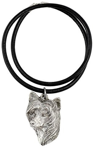 Art-Dog Hundekopf-Halskette auf Lederband - ArtDog Kollektion Hunde Halskette - Silberne Ketten mit Hundebildern - Schmuck mit Hunderassen - Chinese Crested Dog - Chinesischer Schopfhund