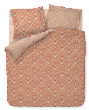 PiP Studio Bettwäsche Alba Khaki Perkal Ornamente Fächermuster Blumen Blätter Früchte rosa rot, Größe:155 cm x 220 cm