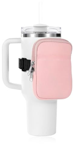 MultiValue Water Bottle Pouch for Stanley, Adjustable Belt Water Bottle Bag Leisure Portable Gym Bottle Pouch for Stanley Accessories Water Bottle Zipper Pouch for Keys, Cards, Phone (Pink)