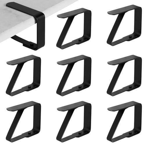 PEUTIER 8pcs Pince à Nappe de Table d'Extérieur, en Acier Inoxydable Supports de Nappe Pinces de Qualité Supérieure en Métal Attache Nappe pour Nappes de Pique-Nique Fête de Mariage (Noir)