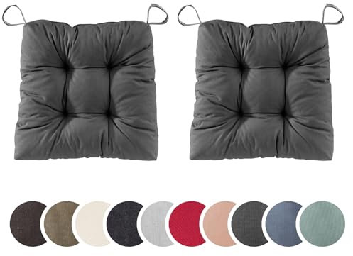 sleepling 2er Set Stuhlkissen, Sitzkissen Eva für Indoor und Outdoor, mit Klettverschluss, 100% Polyester, Made in EU, Maße: 40 (vorne), 35 (hinten) x 38 x 7 cm, dunkelgrau