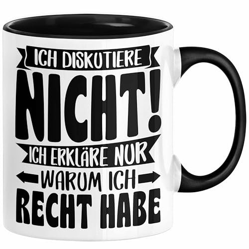 Lustige Tasse Besserwisser Mit Spruch Ich Diskutiere Nicht Ich Erkläre Nur Warum Ich Recht Habe Kaffee-Becher Sprüche Geschenkidee Kollege (Schwarz)