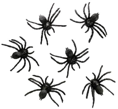 Horror-Shop Schwarze Spinnen 8x7cm im 6er-Set als ekelhafte Halloween Deko