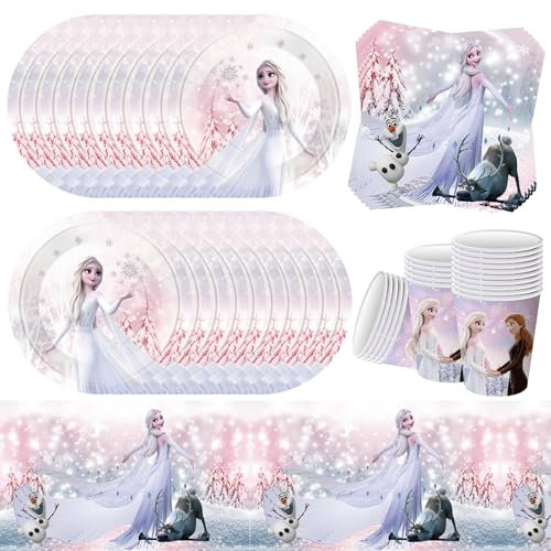 61 pièces de vaisselle de fête d'anniversaire pour enfants, filles, garçons, vaisselle de princesse avec nappe, assiettes, tasses et serviettes (20 invités)