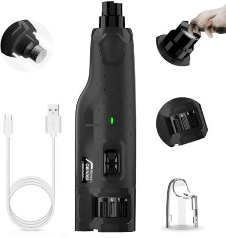Krallenschleifer für Hunde 6-Gang mit 2 LED Lichtern Neuester Krallenschleifer für Haustiere, Superleise, Wiederaufladbare, Elektrische Krallenschere für Große, Mittelgroße und Kleine Hunde